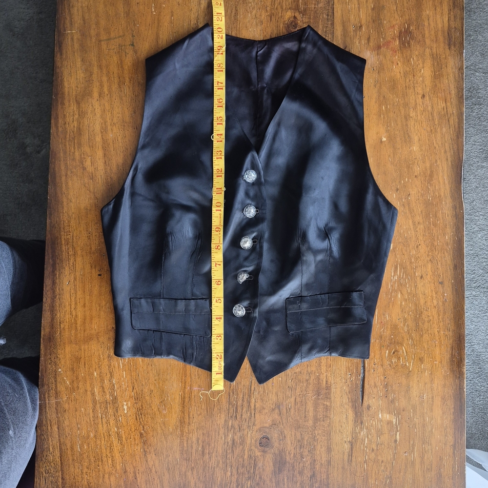 Vintage Black Silk Look Vest 1990s Minimalist Chic Sleeveless Top - Picture 4 of 8